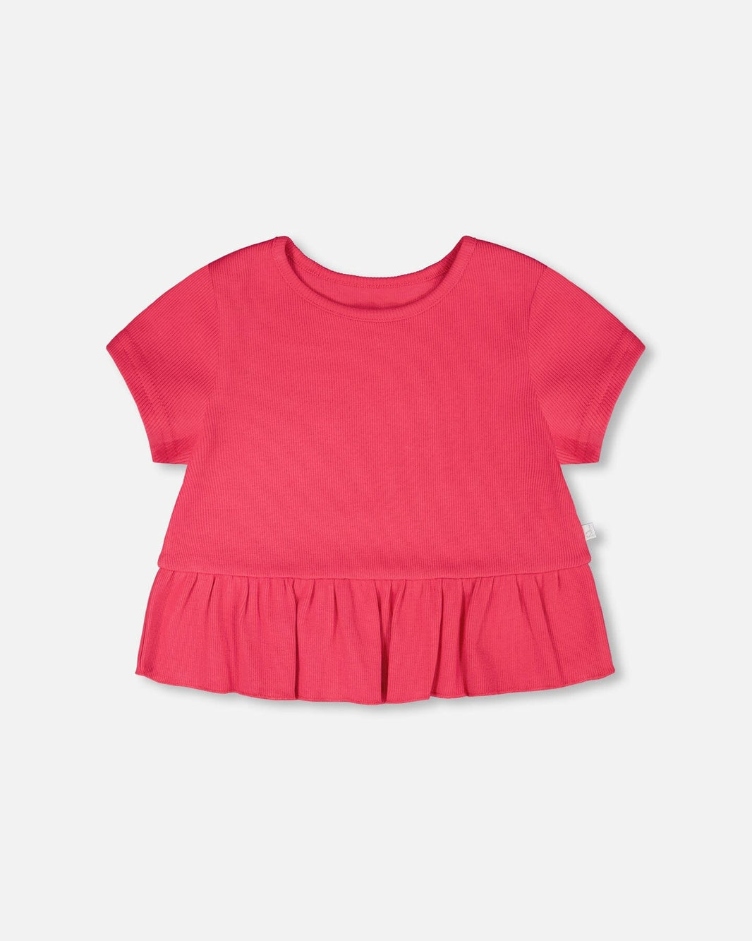 Rib Crop T-Shirt With Frill Pink