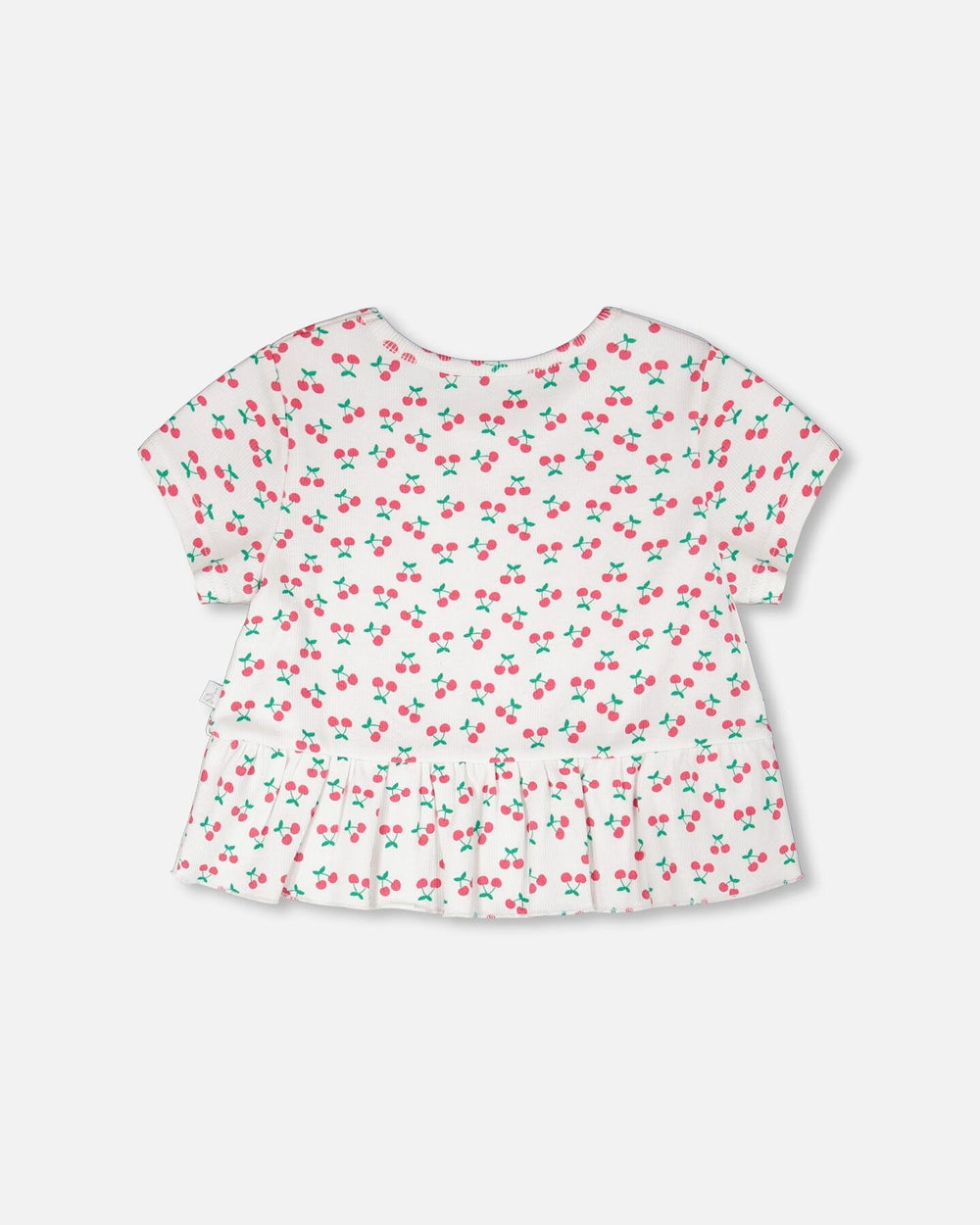 T-shirt côtelé à volants avec imprimé cerises blanches