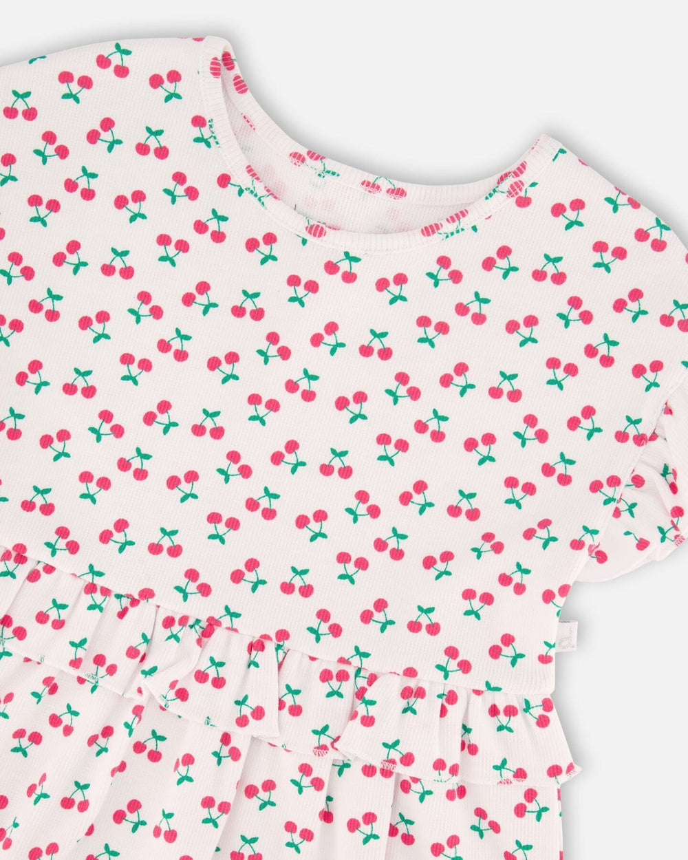 Robe en coton côtelé blanche imprimée de cerises