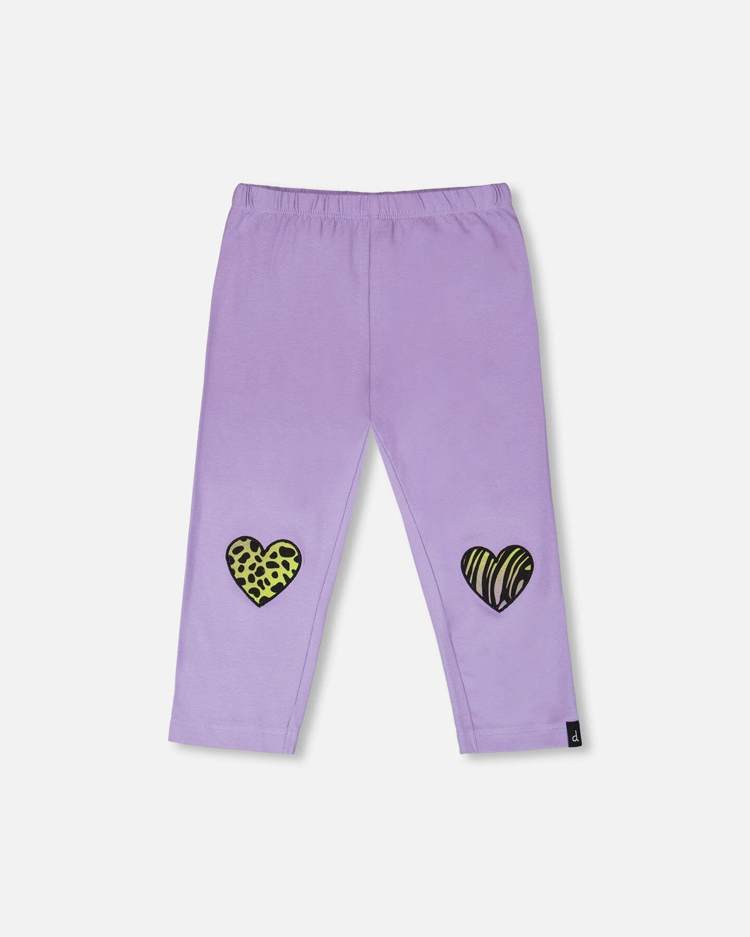 Capri en jersey de coton biologique mauve avec appliqués de cœurs sur les genoux