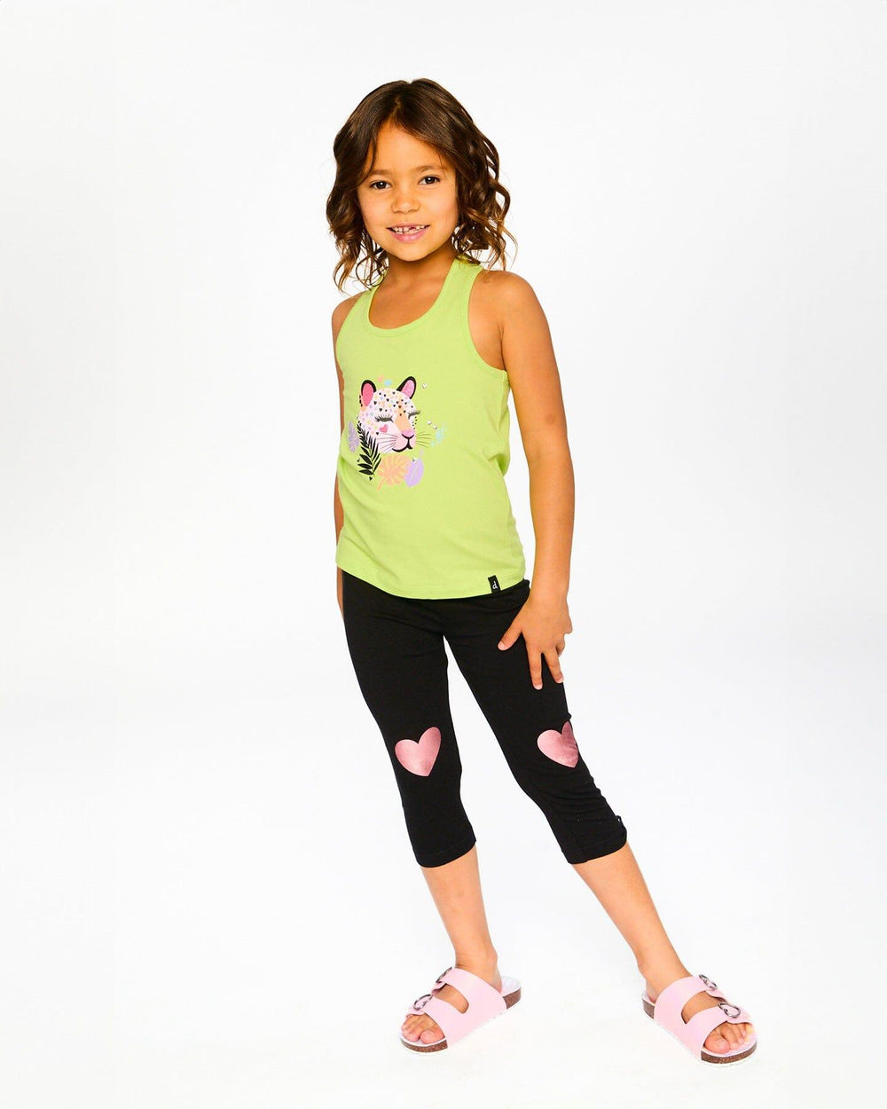 Organic Cotton Jersey Capri Black With Knee Foil Heart Print
