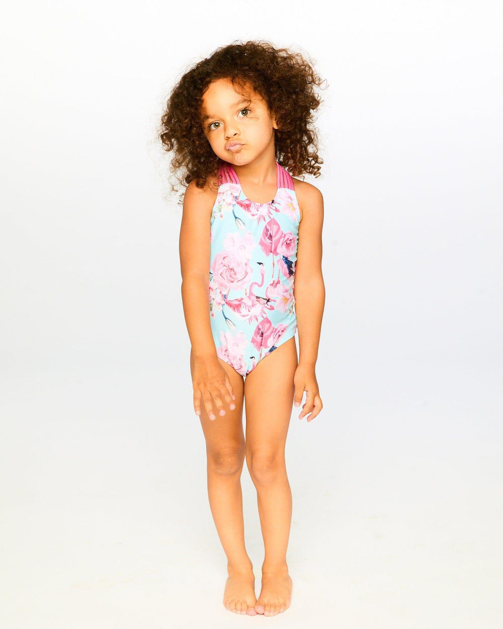 Maillot de bain une pièce imprimé flamant rose bleu