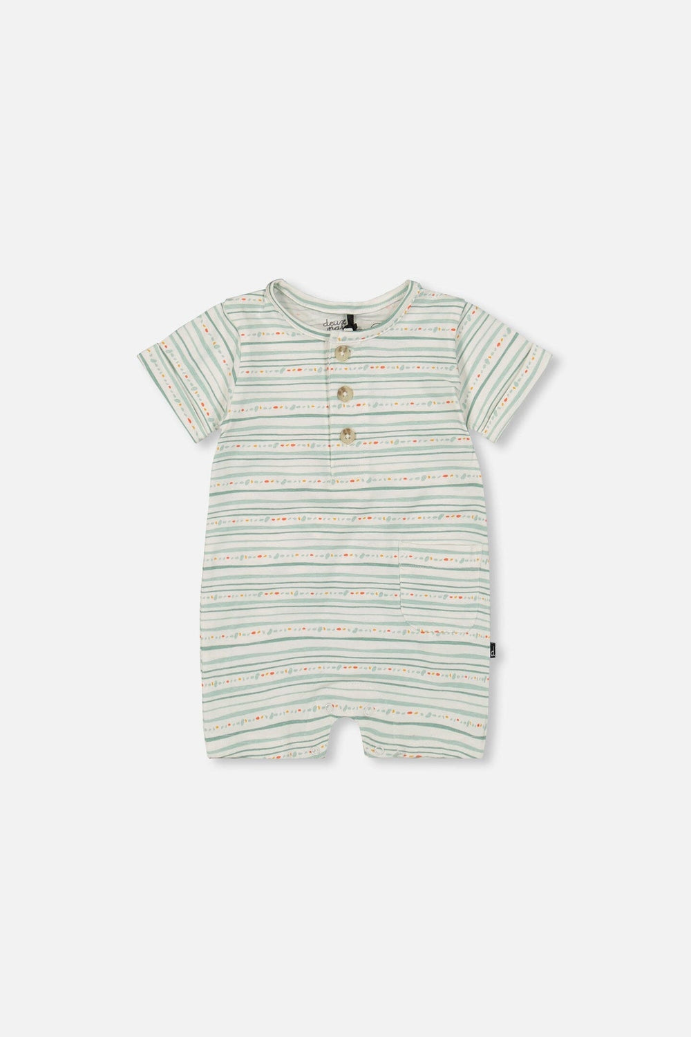 Organic Cotton Romper White Printed Mint Green Lines