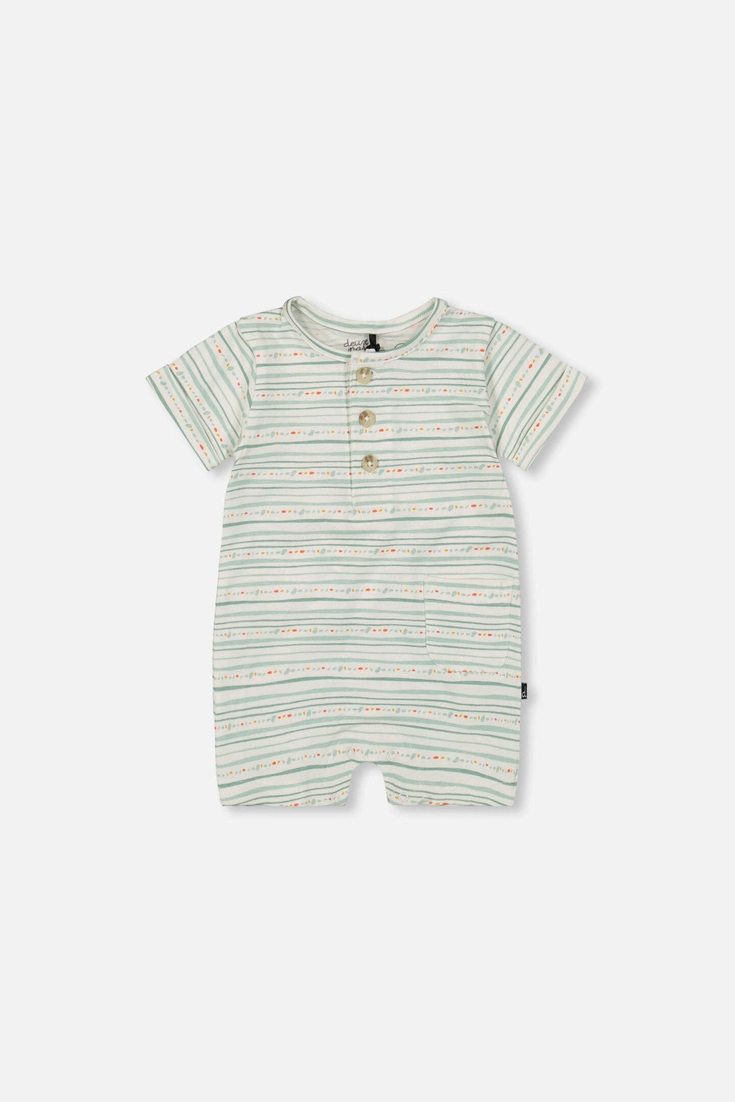 Organic Cotton Romper White Printed Mint Green Lines