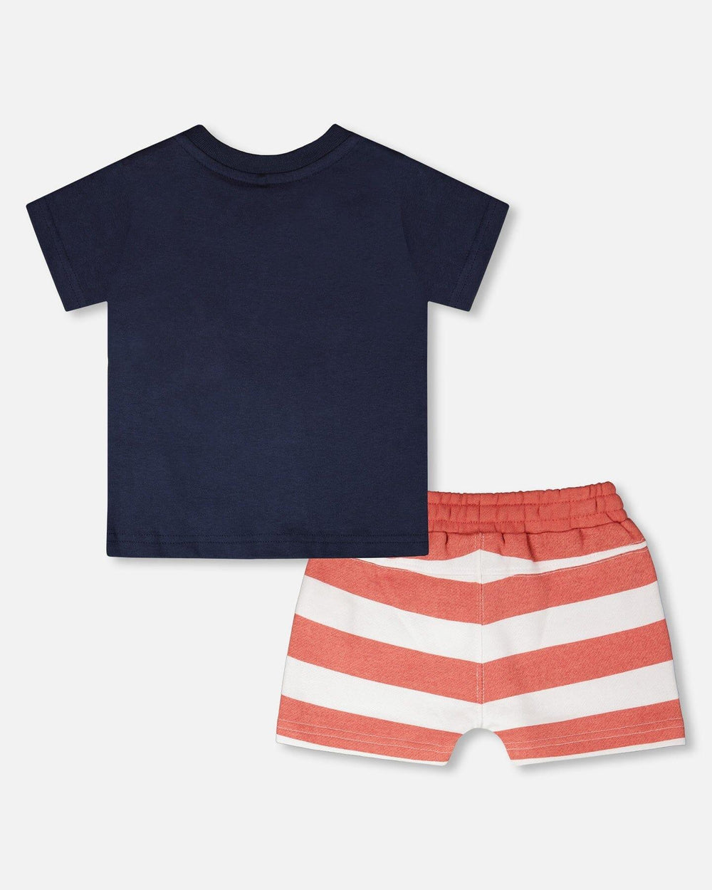 Ensemble T-shirt et short en coton bio à rayures bleues et brique