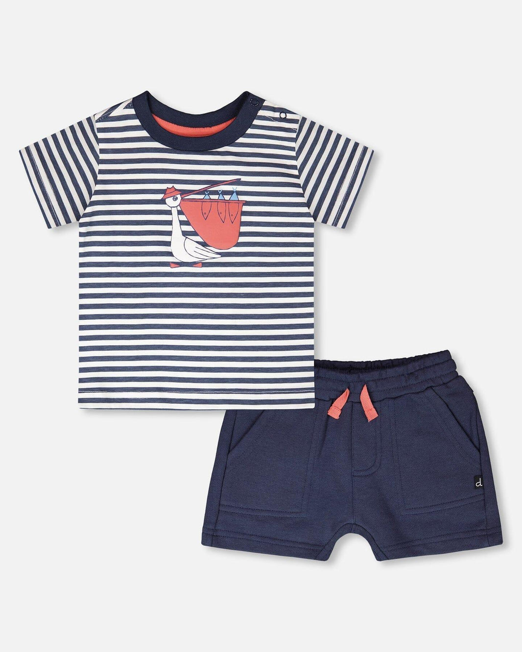 Ensemble T-shirt et short en coton bio à rayures bleues et bleu