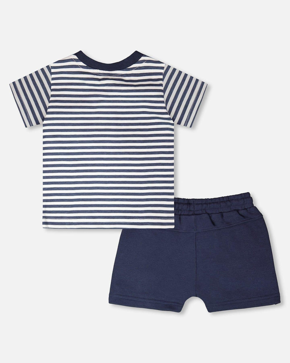Ensemble T-shirt et short en coton bio à rayures bleues et bleu