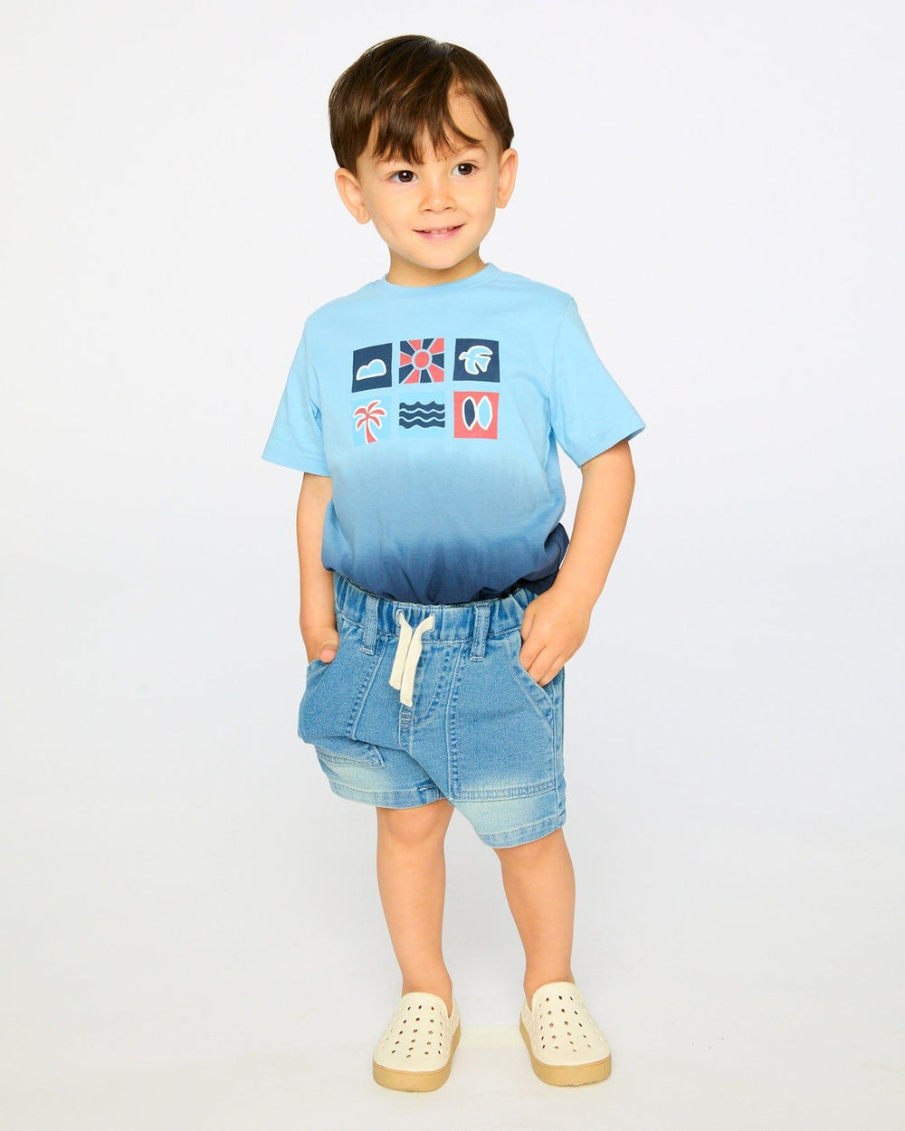 T-shirt à manches courtes en coton biologique dégradé bleu