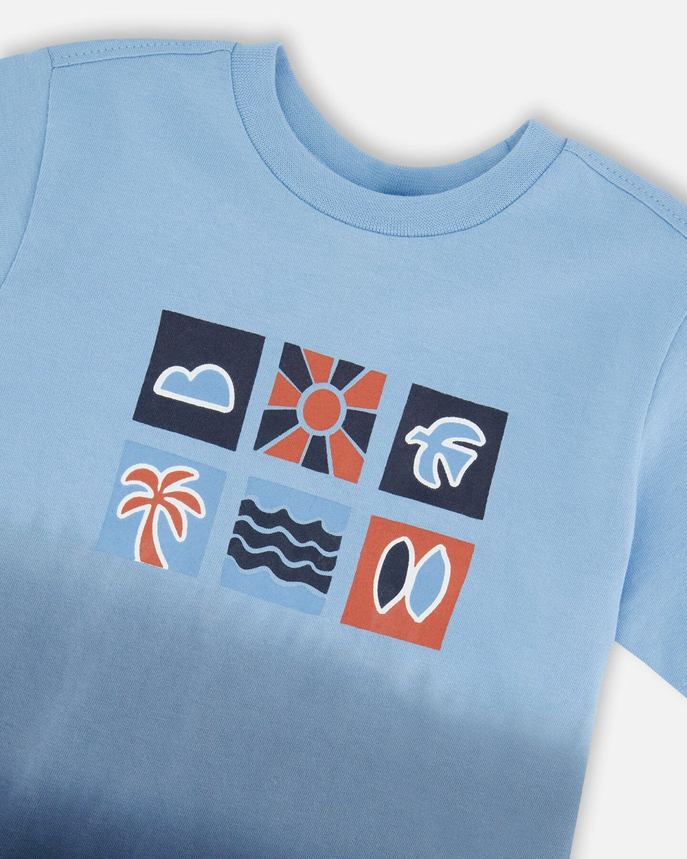 T-shirt à manches courtes en coton biologique dégradé bleu