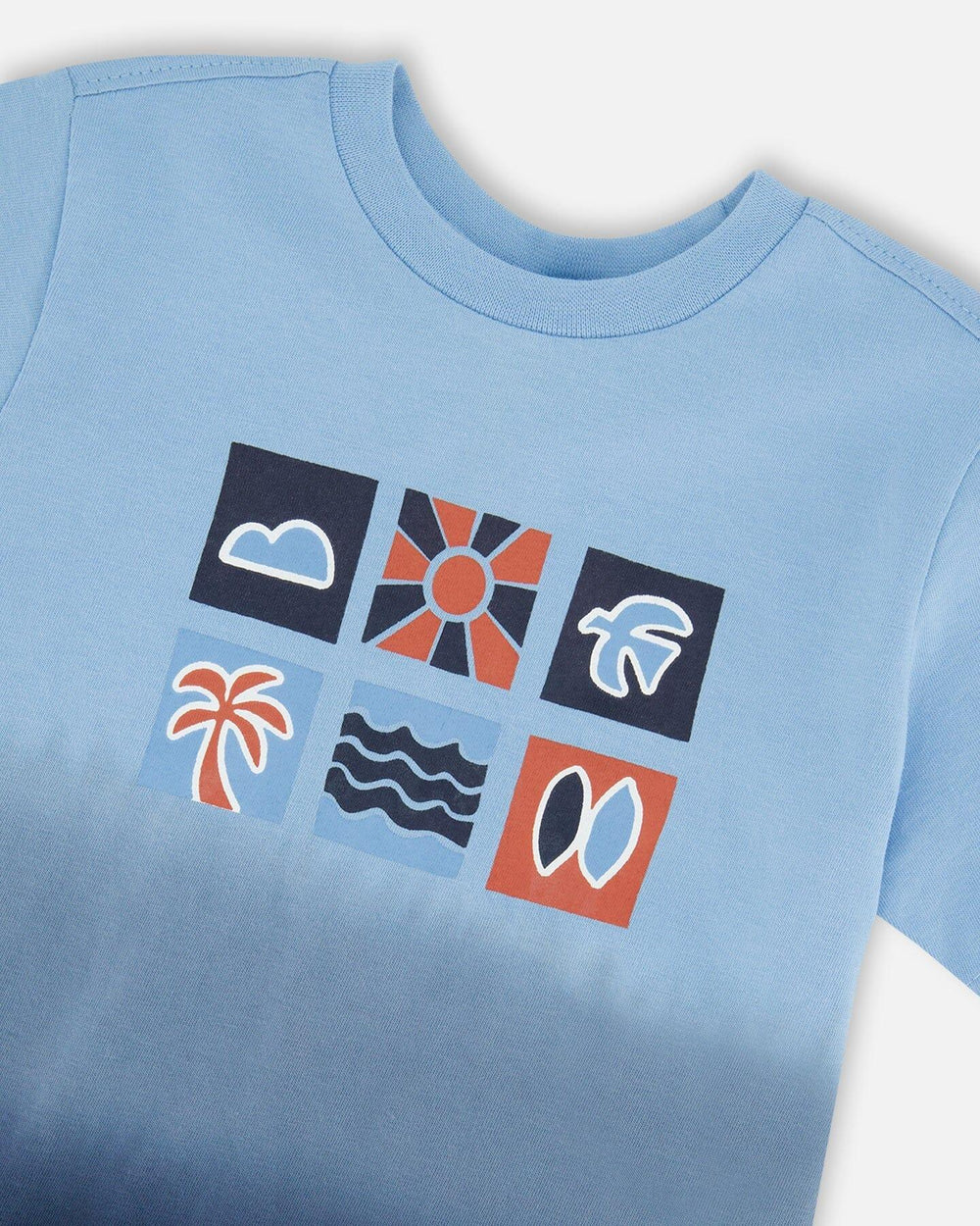T-shirt à manches courtes en coton biologique dégradé bleu