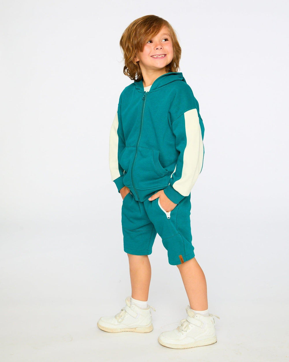 Cardigan à capuche en tissu French Terry bleu turquoise foncé