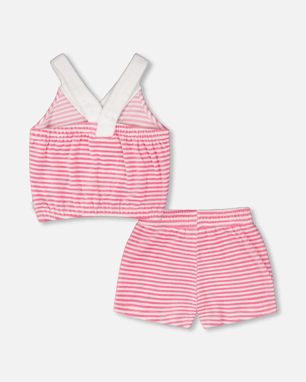 Ensemble Haut et Short en Éponge Rayée Blanc et Rose