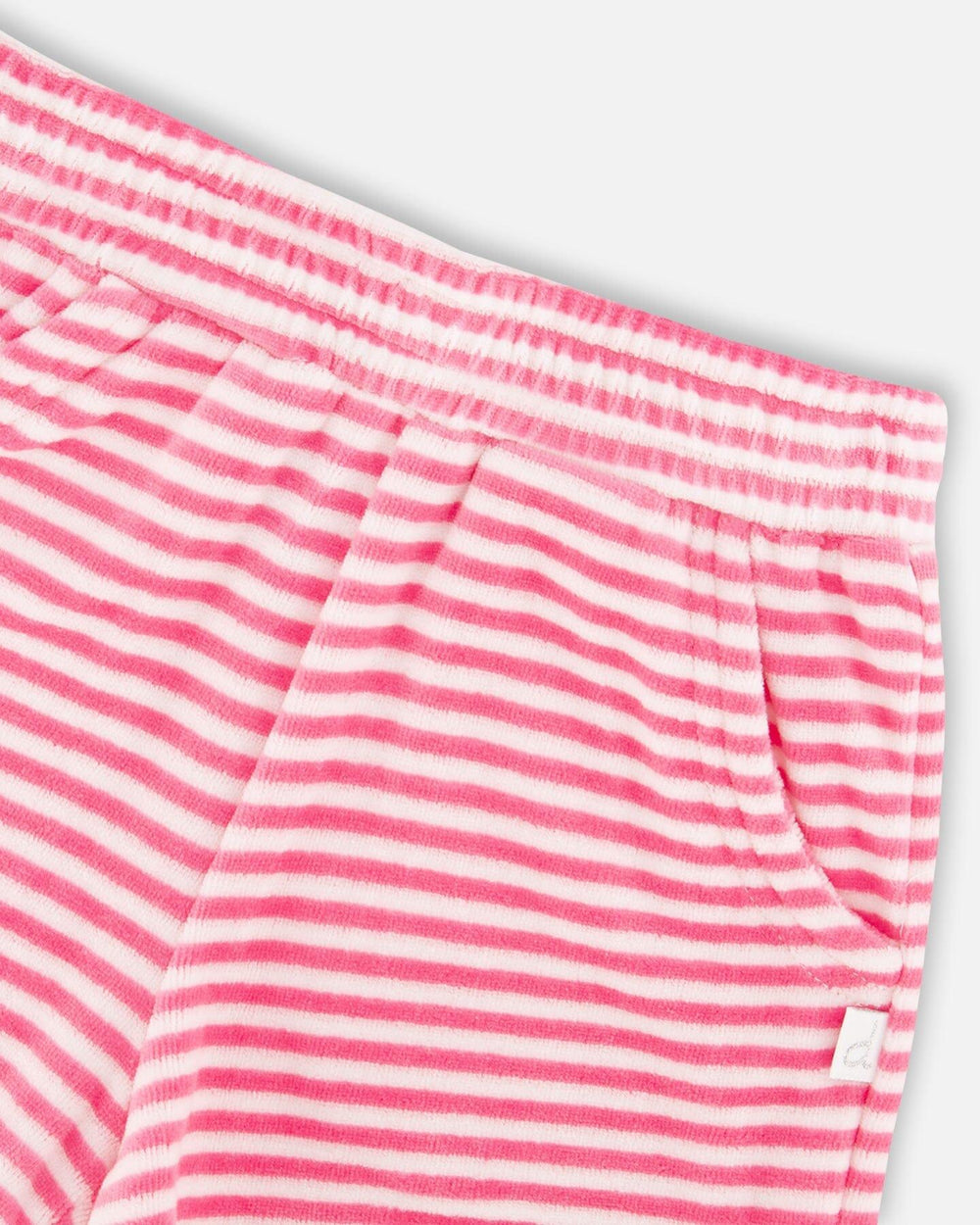 Ensemble Haut et Short en Éponge Rayée Blanc et Rose