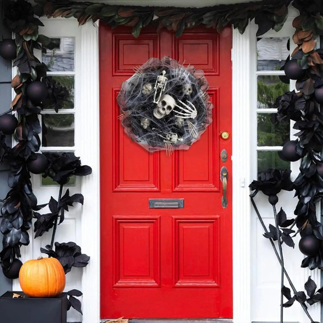 Halloween Black Mesh Skull Garland Party Layout Props - EX-STOCK Canada