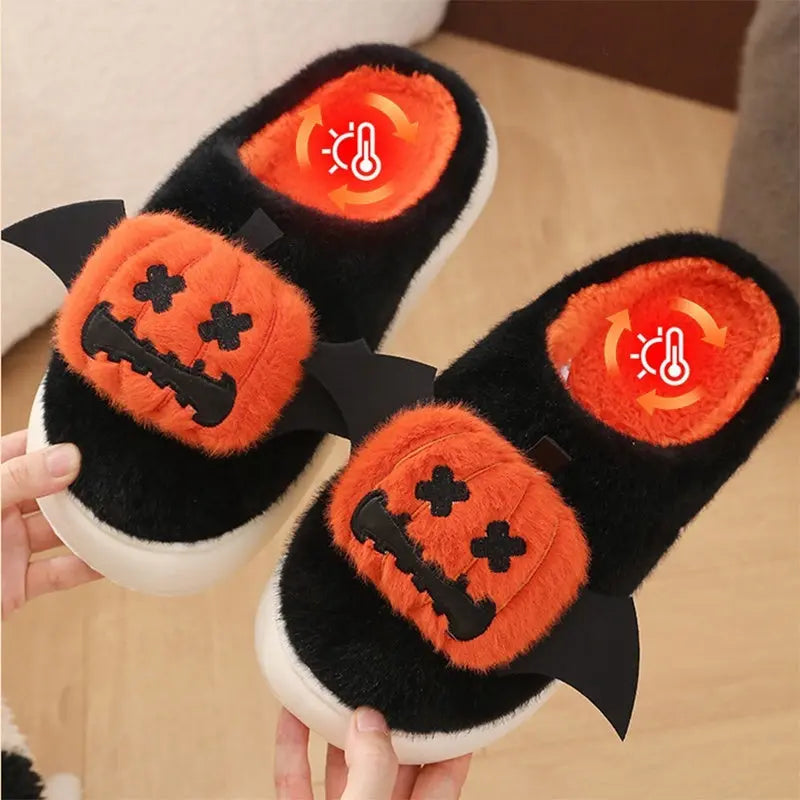 Halloween Cartoon Funny Pumpkin Slippers With Small Wings Design Indoor Non-slip Bedroom Floor Cotton Slipper Winter House Shoes Couple - EX-STOCK Canada