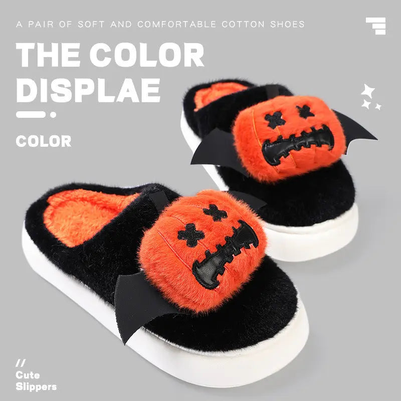 Halloween Cartoon Funny Pumpkin Slippers With Small Wings Design Indoor Non-slip Bedroom Floor Cotton Slipper Winter House Shoes Couple - EX-STOCK Canada