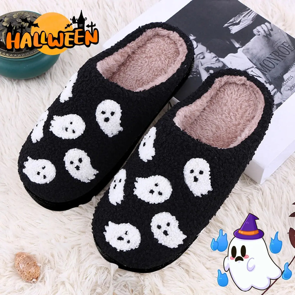 Halloween Funny Spider Ghost Scary Flat Indoor House Shoes For Women Men Soft Plush Cozy Horror Halloween Gifts - EX-STOCK Canada