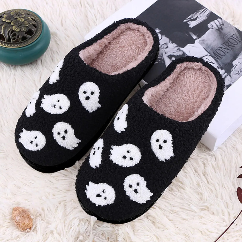 Halloween Funny Spider Ghost Scary Flat Indoor House Shoes For Women Men Soft Plush Cozy Horror Halloween Gifts - EX-STOCK Canada