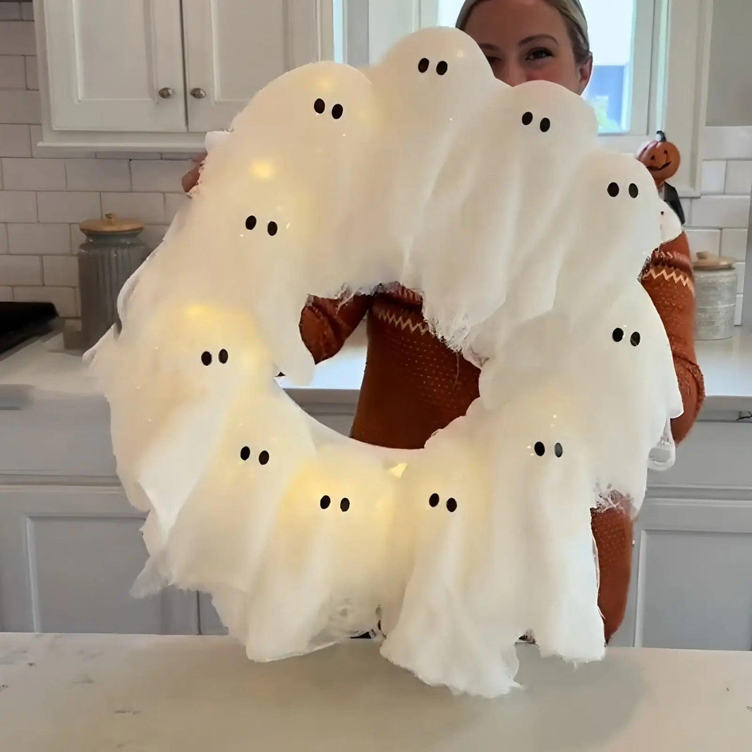 Guirlande de fantômes lumineuse d'Halloween pour porte d'entrée - EX-STOCK Canada