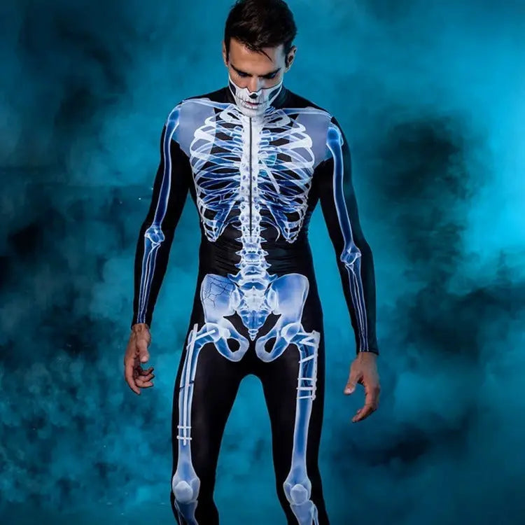 Halloween Long Sleeve Tights See-through Skeleton 3D Printed One-piece - EX-STOCK Canada