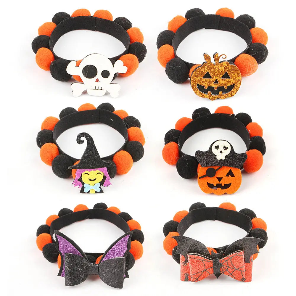 Halloween Pet Fur Ball Collar Pumpkin Accessories - EX-STOCK Canada
