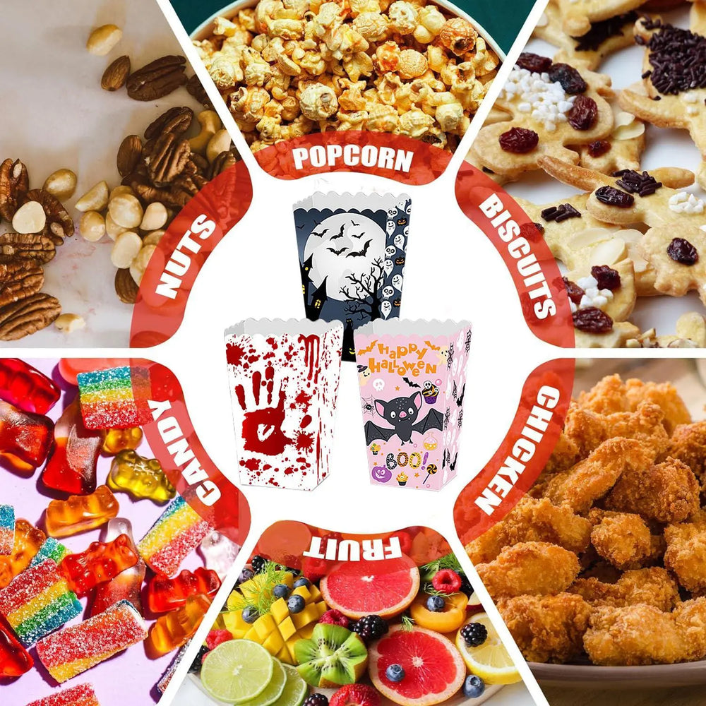 Halloween Popcorn Boxes In 3 Designs. Halloween Party Supplies In 3 Styles, 4 Of Each Style, 12 In Total - EX-STOCK Canada