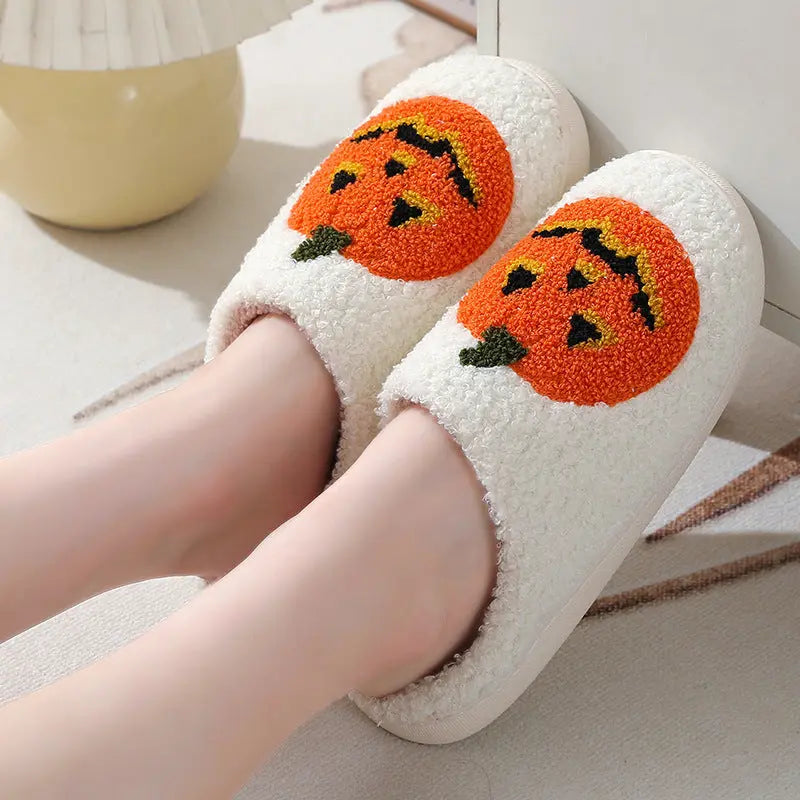Halloween Pumpkin Cartoon Slippers Warm Winter Slippers Men And Women Couples Indoor House Shoes - EX-STOCK Canada