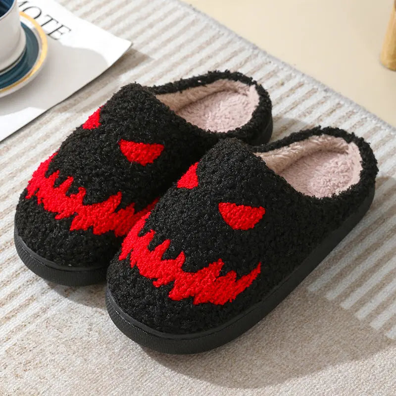 Halloween Skull Cartoon Print Slippers Warm Winter Slippers For Men Women Couple Home Shoes Indoor Cotton Slippers - EX-STOCK Canada