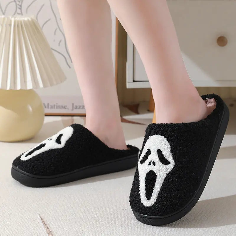Halloween Skull Cartoon Print Slippers Warm Winter Slippers For Men Women Couple Home Shoes Indoor Cotton Slippers - EX-STOCK Canada