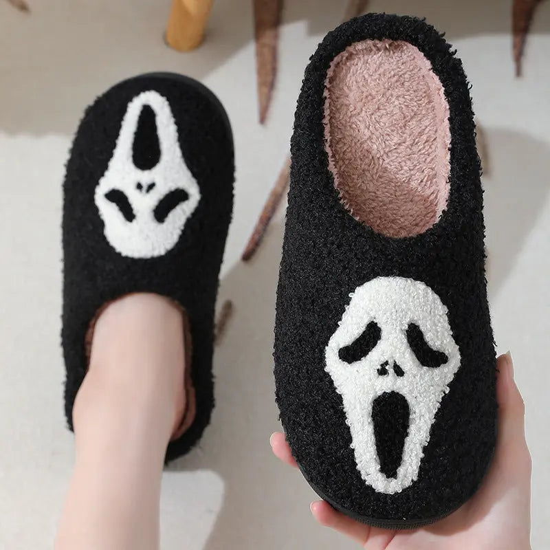 Halloween Skull Cartoon Print Slippers Warm Winter Slippers For Men Women Couple Home Shoes Indoor Cotton Slippers - EX-STOCK Canada