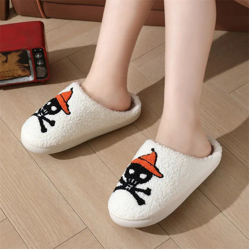Halloween Skull Rose Slippers Winter Warm Indoor Floor Bedroom Home Slipper For Women - EX-STOCK Canada