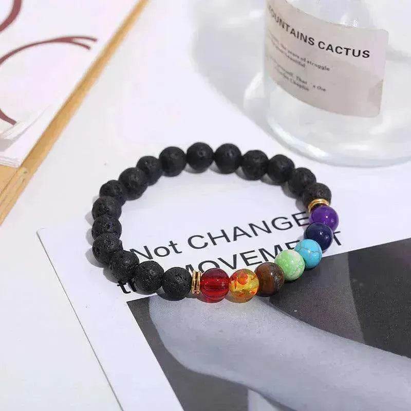 Handmade Black Lava Seven Chakra Healing Balance Beaded Bracelet - EX-STOCK Canada
