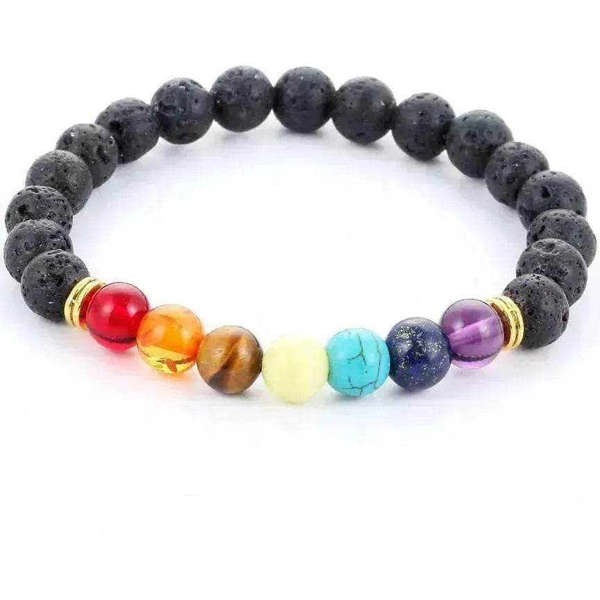 Handmade Black Lava Seven Chakra Healing Balance Beaded Bracelet - EX-STOCK Canada