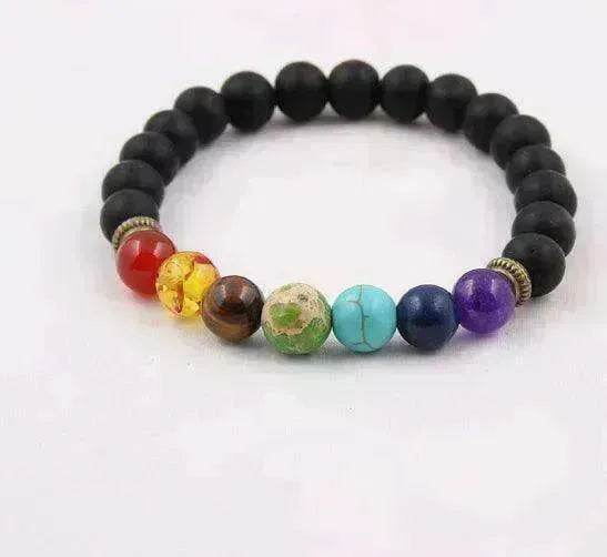 Handmade Black Lava Seven Chakra Healing Balance Beaded Bracelet - EX-STOCK Canada