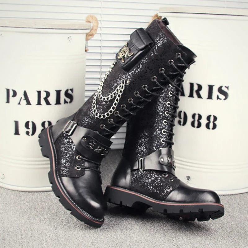 High Riding Boots Men's Frosted Locomotive Long Barrel Rock Punk EX-STOCK Canada