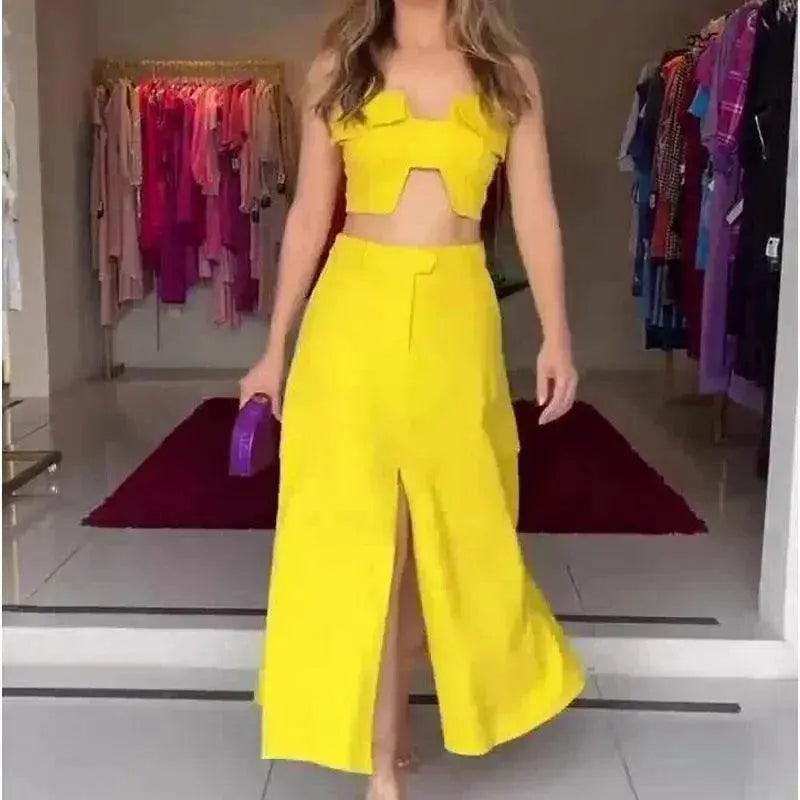 Ensemble de robe pantalon taille haute à jambes larges pour femmes, deux pièces. EX-STOCK Canada