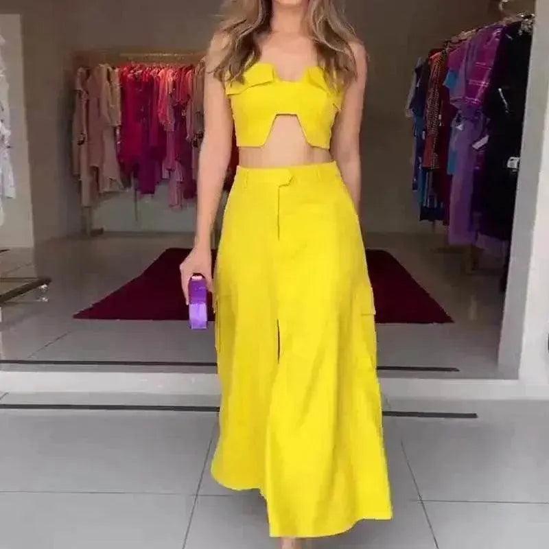 Ensemble de robe pantalon taille haute à jambes larges pour femmes, deux pièces. EX-STOCK Canada
