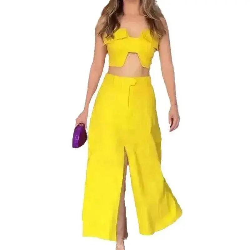 Ensemble de robe pantalon taille haute à jambes larges pour femmes, deux pièces. EX-STOCK Canada