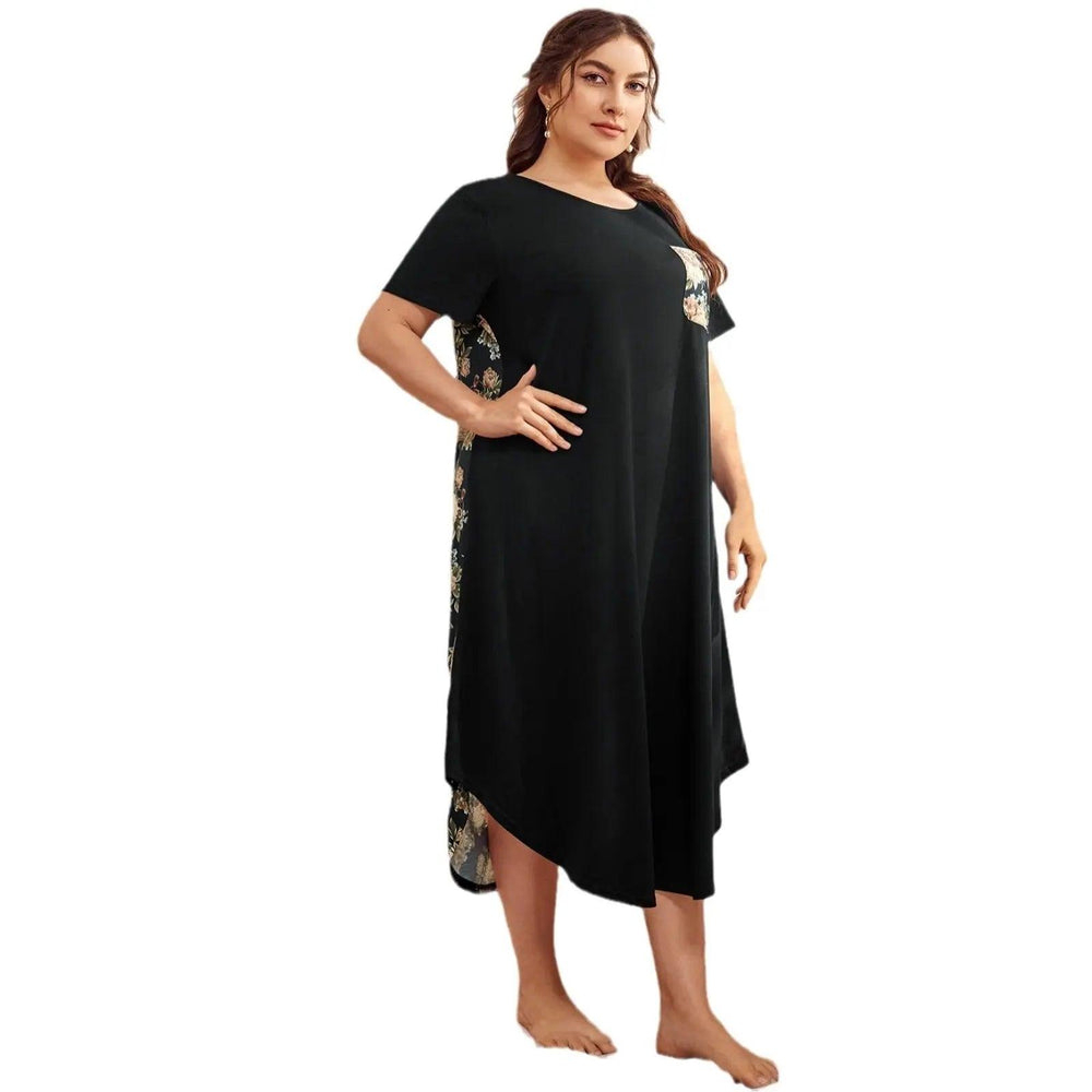 Pyjama d'intérieur à manches courtes avec impression, couture et couleur contrastante, chemise de nuit grande taille pour femmes - EX-STOCK Canada