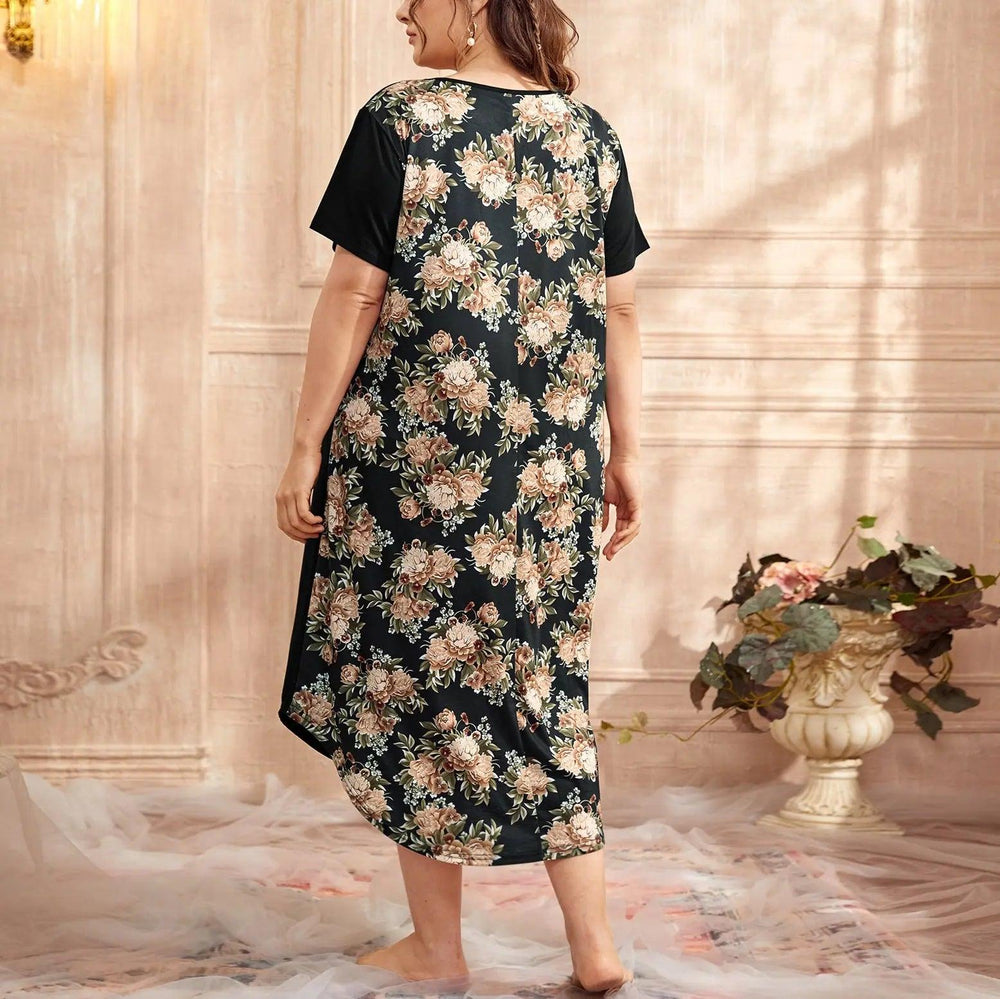 Pyjama d'intérieur à manches courtes avec impression, couture et couleur contrastante, chemise de nuit grande taille pour femmes - EX-STOCK Canada