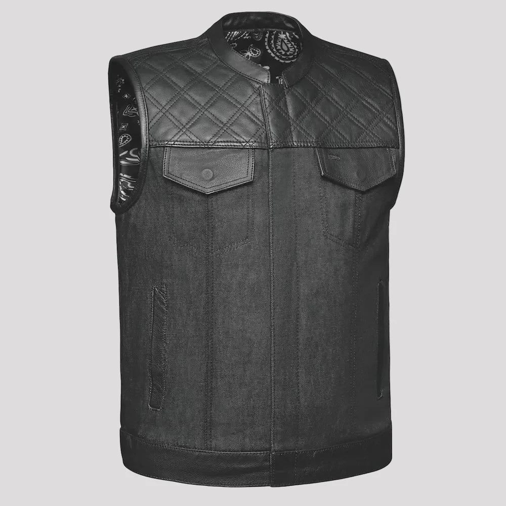 Gilet de club en jean et cuir pour hommes Open Road
