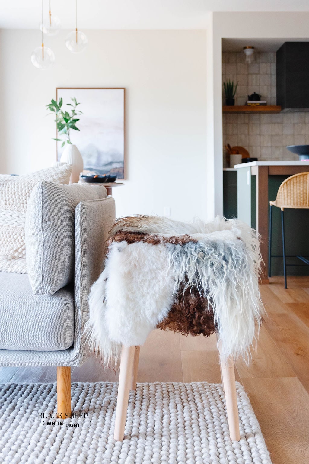 VANI - Mélange Sheepskin Stool, curly wool EX-STOCK Canada