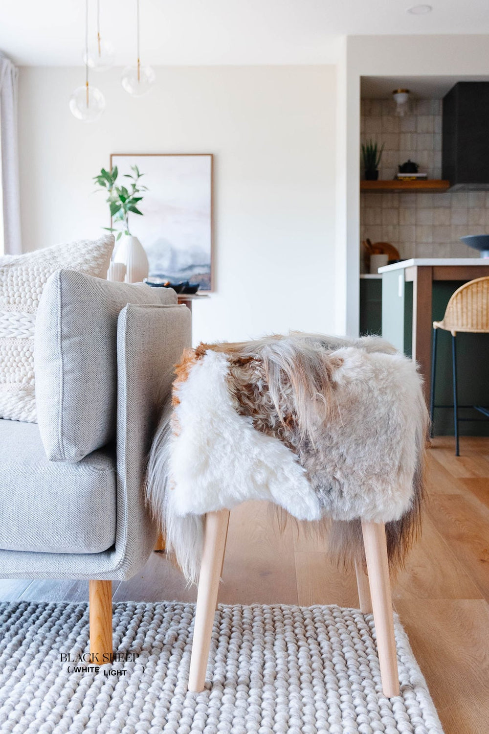 VANI - Mélange Sheepskin Stool, straight wool EX-STOCK Canada