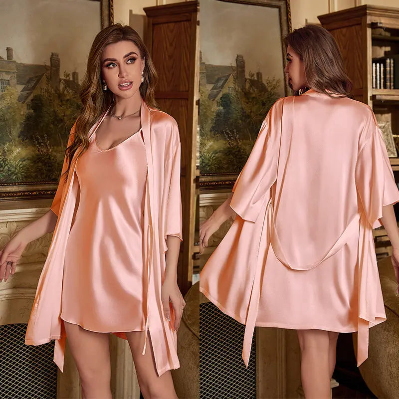 Ice Silk Pajamas For Women Summer Robe Two-piece Sling Sexy - EX-STOCK Canada