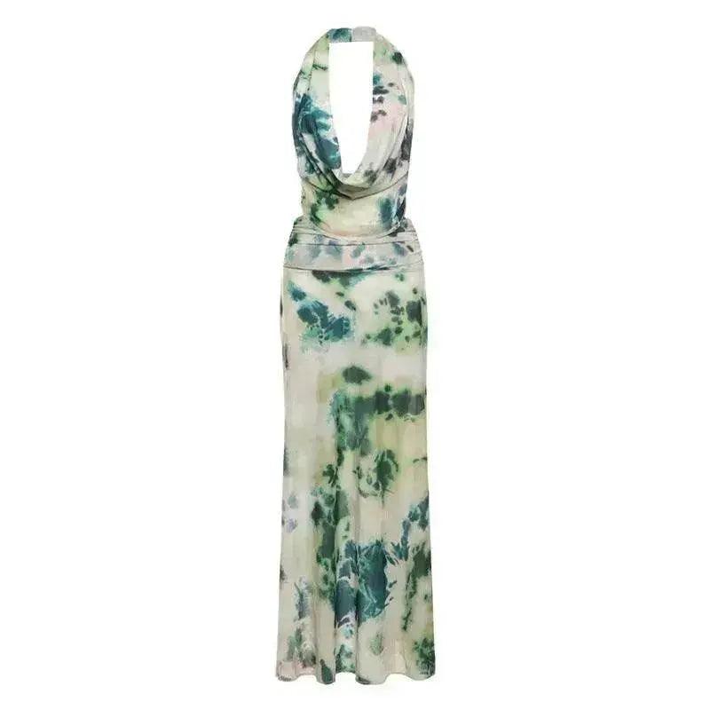 Ink Printed Deep-V Backless Pleated Skirt Suit - EX-STOCK Canada