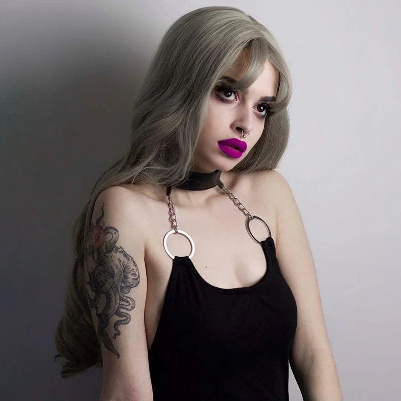 Peto sexy tipo halter con anillo de hierro y cremallera colgando del cuelloEX-STOCK Canada