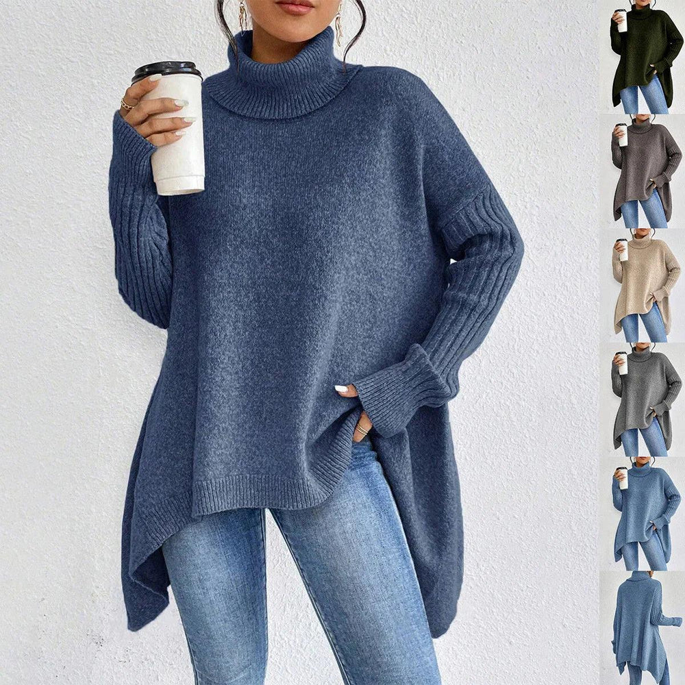 Irregular Turtleneck Sweater Winter Loose Long Sleeve Knitted Tops Leisure Warm Pullover Sweater Women's Clothing EX-STOCK Canada
