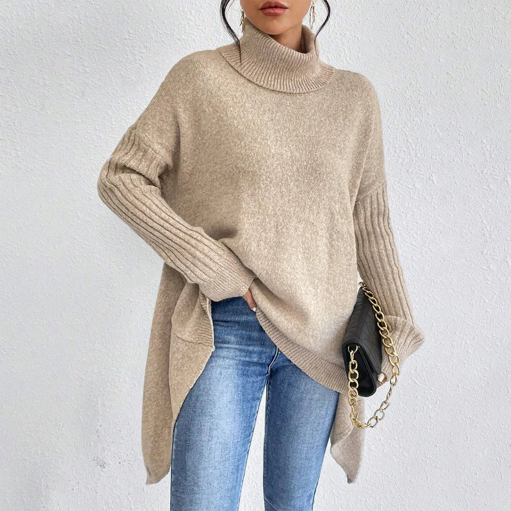 Irregular Turtleneck Sweater Winter Loose Long Sleeve Knitted Tops Leisure Warm Pullover Sweater Women's Clothing EX-STOCK Canada