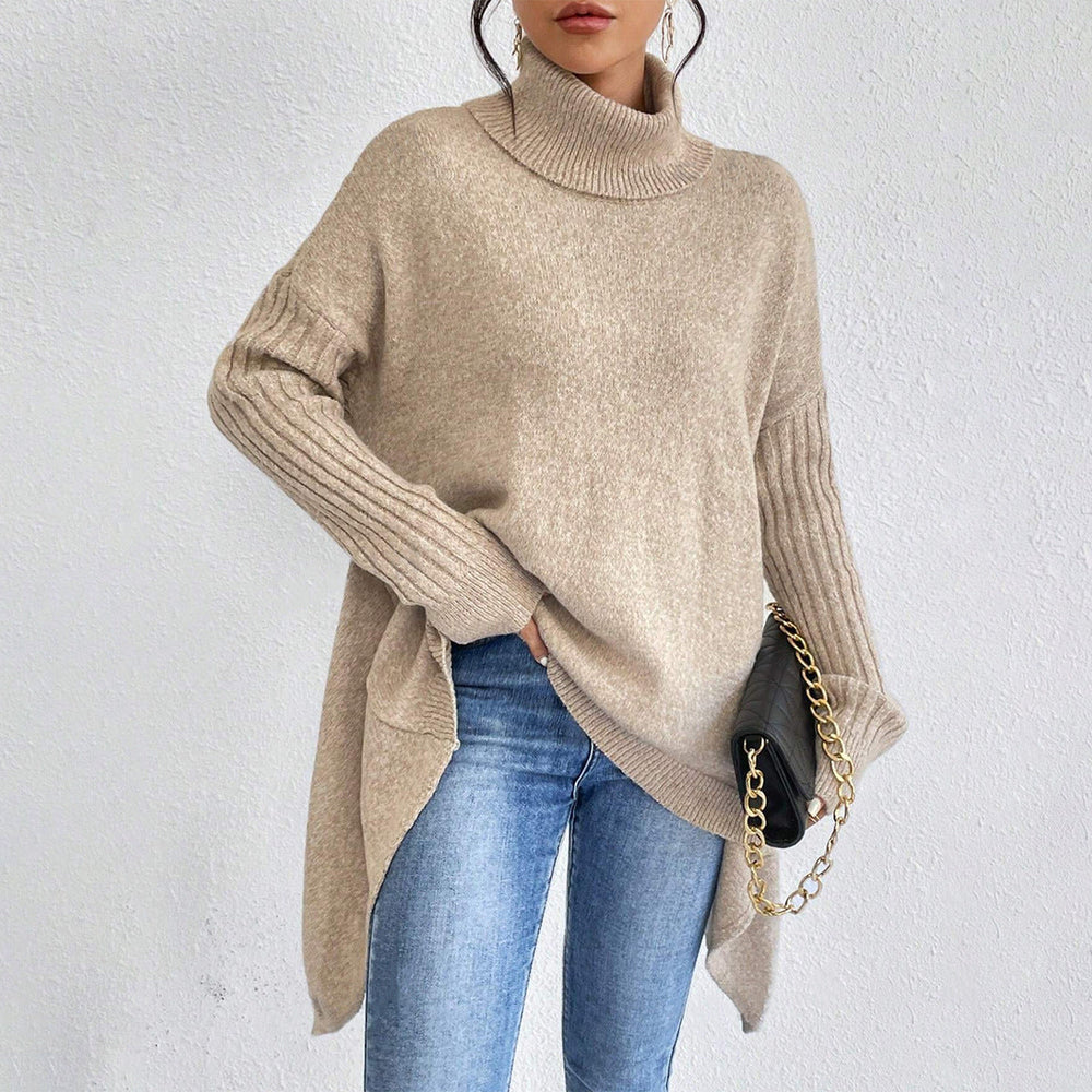 Irregular Turtleneck Sweater Winter Loose Long Sleeve Knitted Tops Leisure Warm Pullover Sweater Women's Clothing EX-STOCK Canada