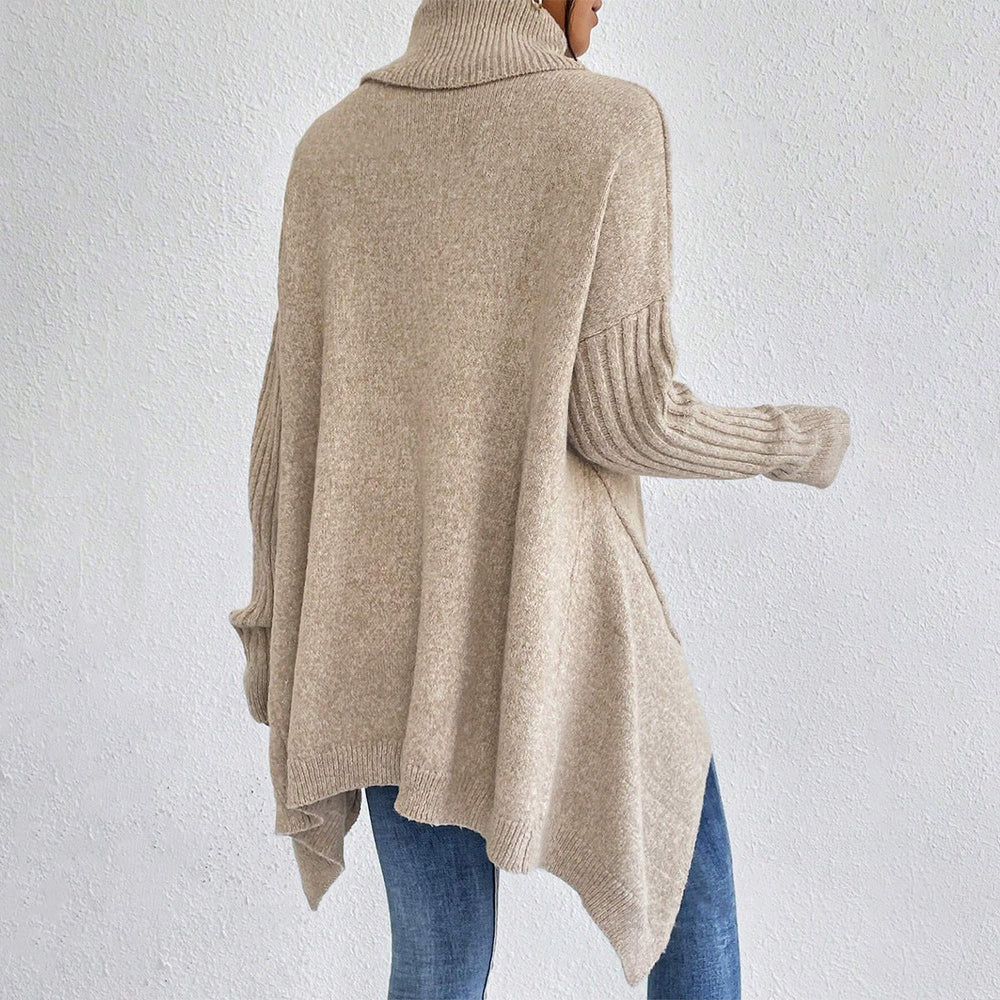 Irregular Turtleneck Sweater Winter Loose Long Sleeve Knitted Tops Leisure Warm Pullover Sweater Women's Clothing EX-STOCK Canada